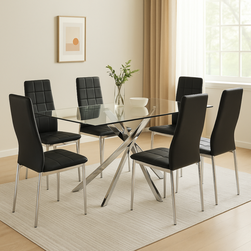 Mesa de Comedor Cromada con Tapa de Vidrio 160×90