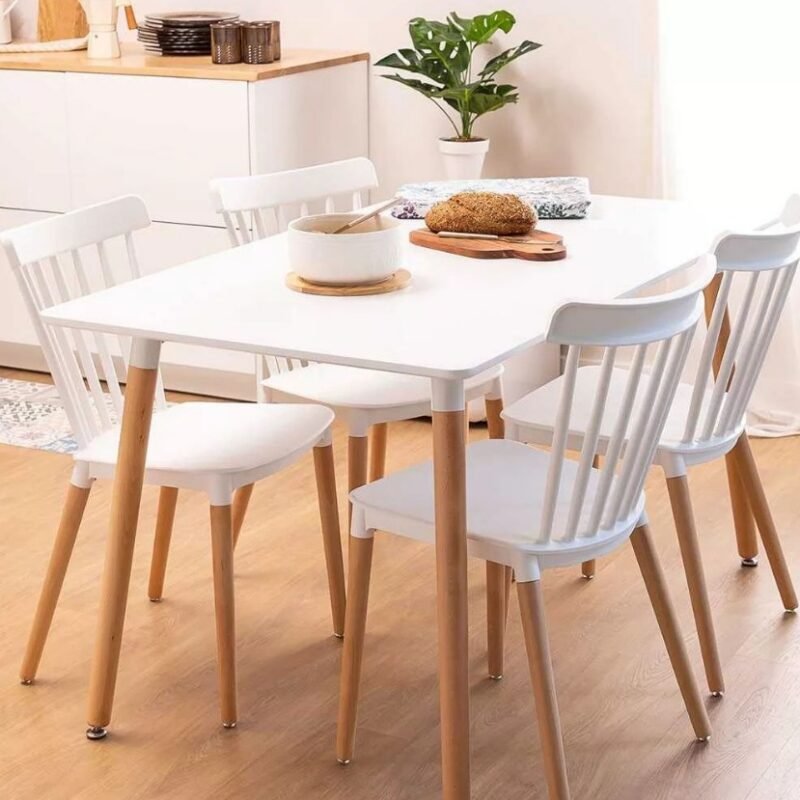Mesa Eames  120x80 + 4 Sillas Windsor blancas