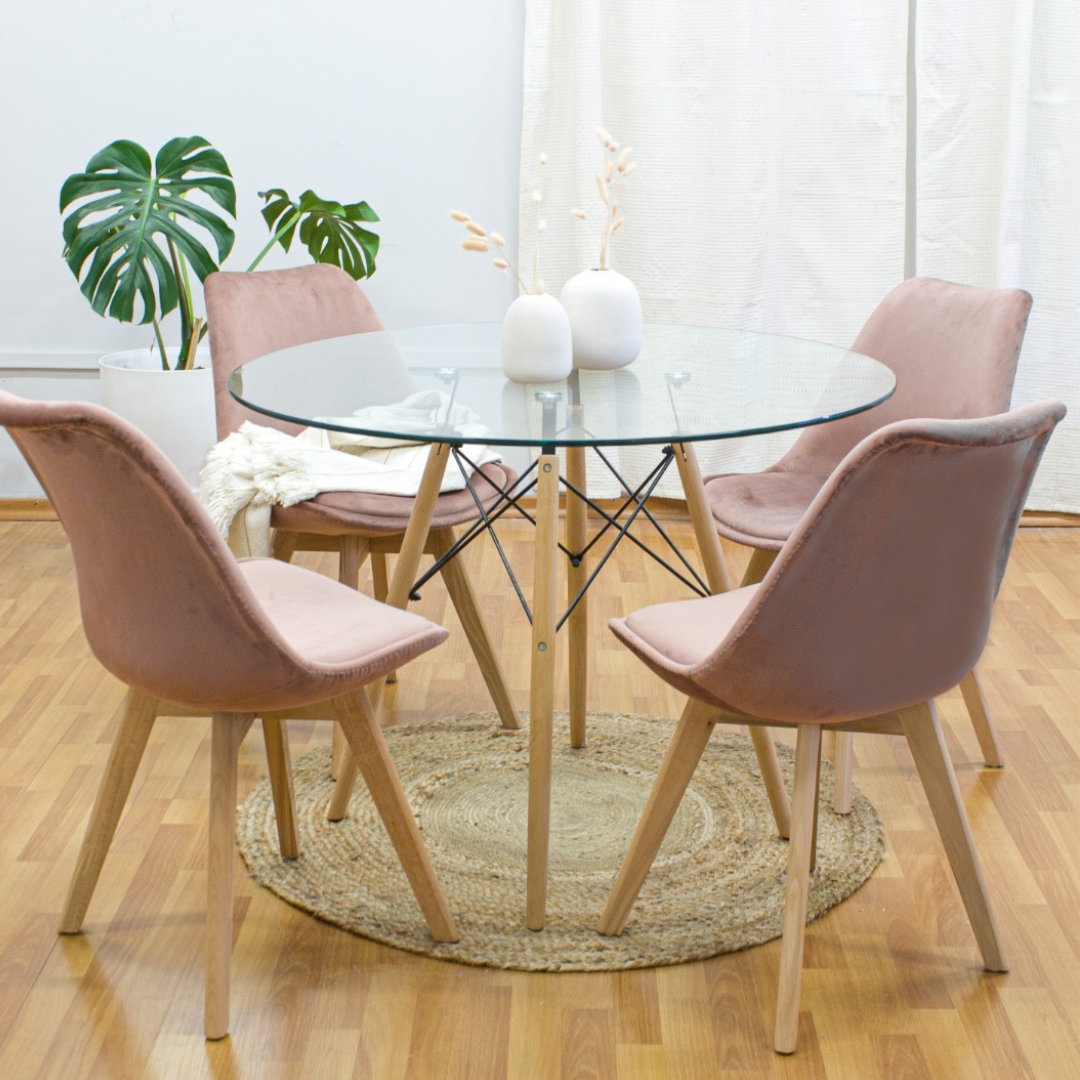 Juego comedor mesa Artus laqueada 110 cm + 4 sillas Eames del mismo color