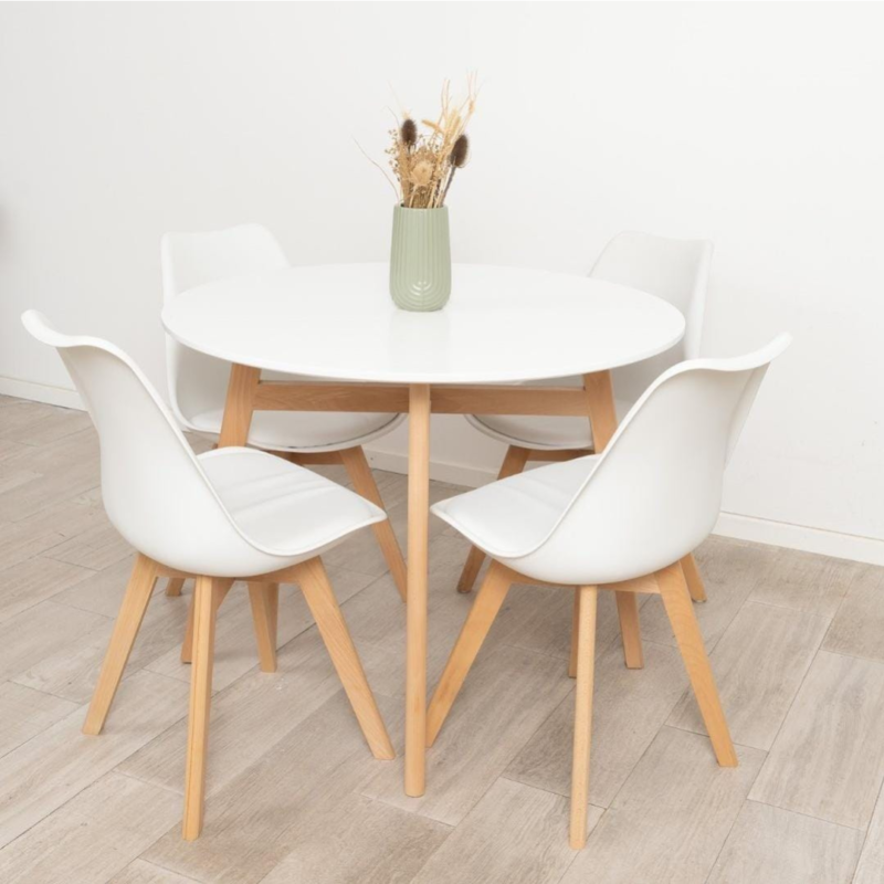 Mesa nordica 100CM + 4 Sillas tulip blancas