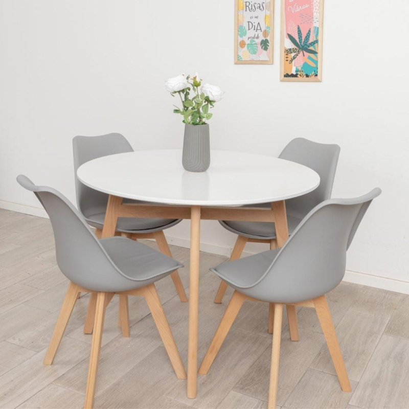 Mesa nordica 100CM + 4 Sillas tulip Gris