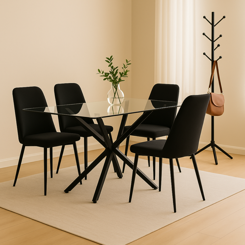 Mesa Rectangular de Vidrio con Base Metálica Negra