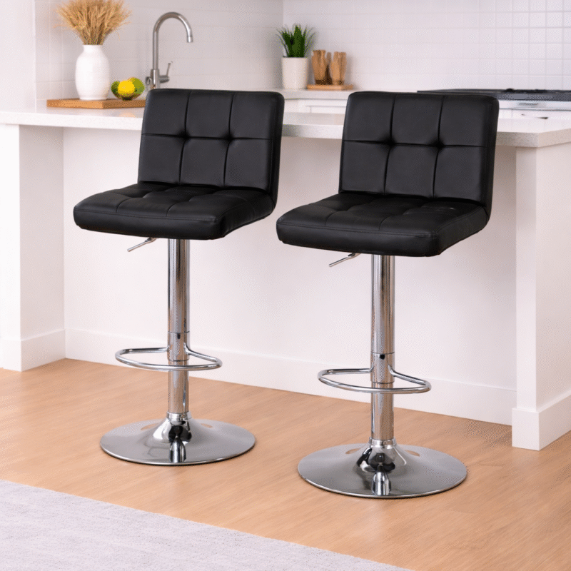 Banqueta eco cuero capitone negra - 2 unid