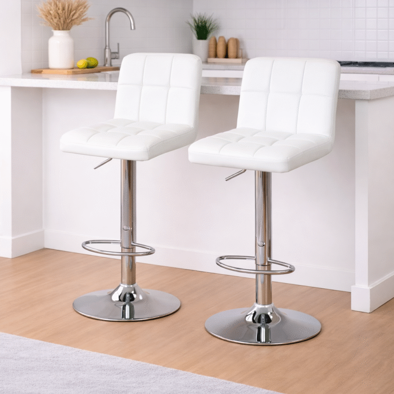 Banqueta eco cuero capitone blanca x 2