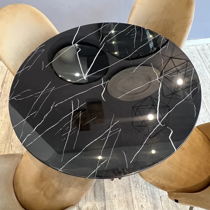 Mesa Tulip Negra 120 cm – Tapa Símil Mármol - Imagen 2