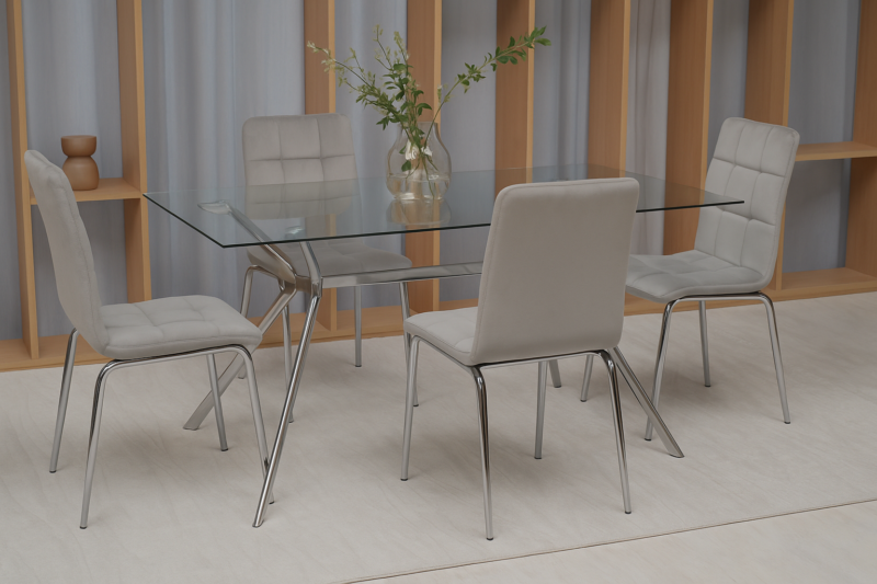 Mesa de Comedor 160×90 – Tapa de Vidrio y Base Metálica - Imagen 2