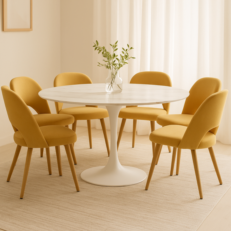 Mesa Tulip Blanca 120 cm – Tapa Símil Mármol