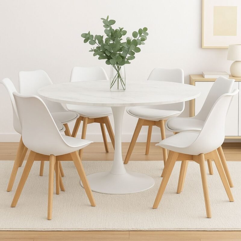 Mesa Tulip Blanca 120 cm – Tapa Símil Mármol - Imagen 2