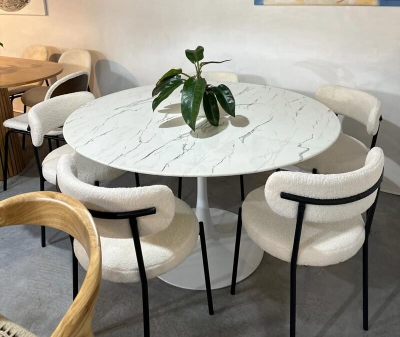 Mesa Tulip Blanca 120 cm – Tapa Símil Mármol - Imagen 3