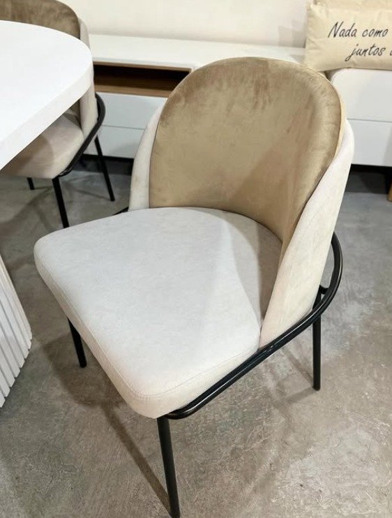Silla Fil noir de Pana Beige con Patas Negras x 4 - Imagen 3