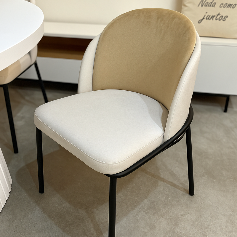Silla Fil noir de Pana Beige con Patas Negras x 4 - Imagen 4