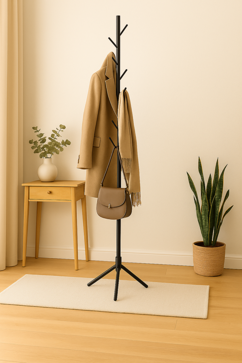 Perchero de Pie Trípode Negro - Diseño Minimalista y Moderno