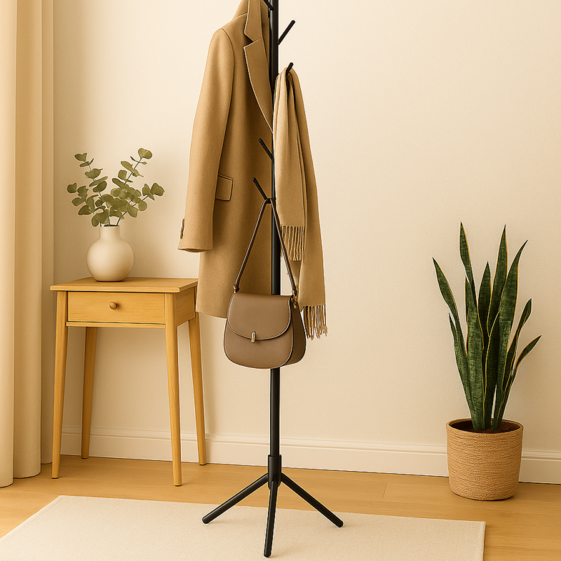 Perchero de Pie Trípode Negro - Diseño Minimalista y Moderno