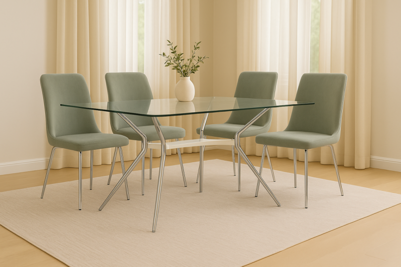 Mesa de Comedor 160×90 – Tapa de Vidrio y Base Metálica