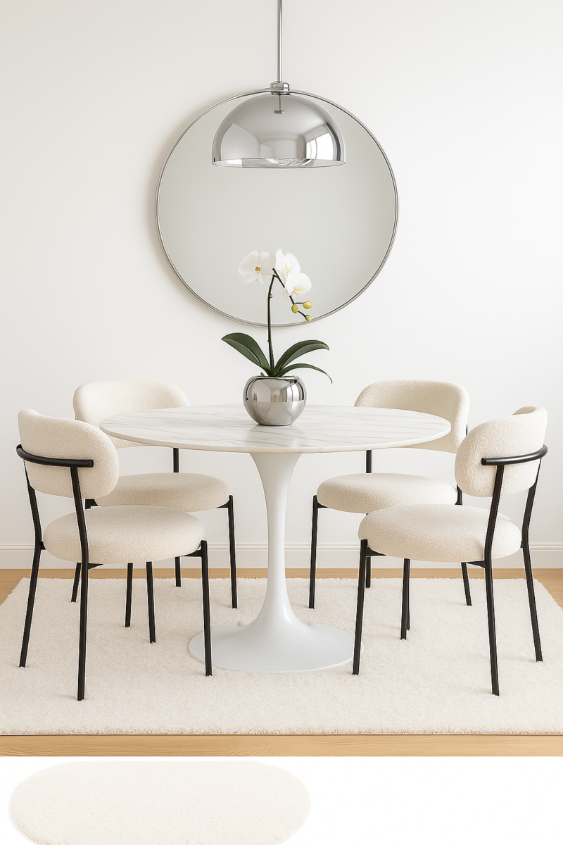 Juego de Comedor Redondo Estilo Nórdico Tulip + Sillas Bouclé
