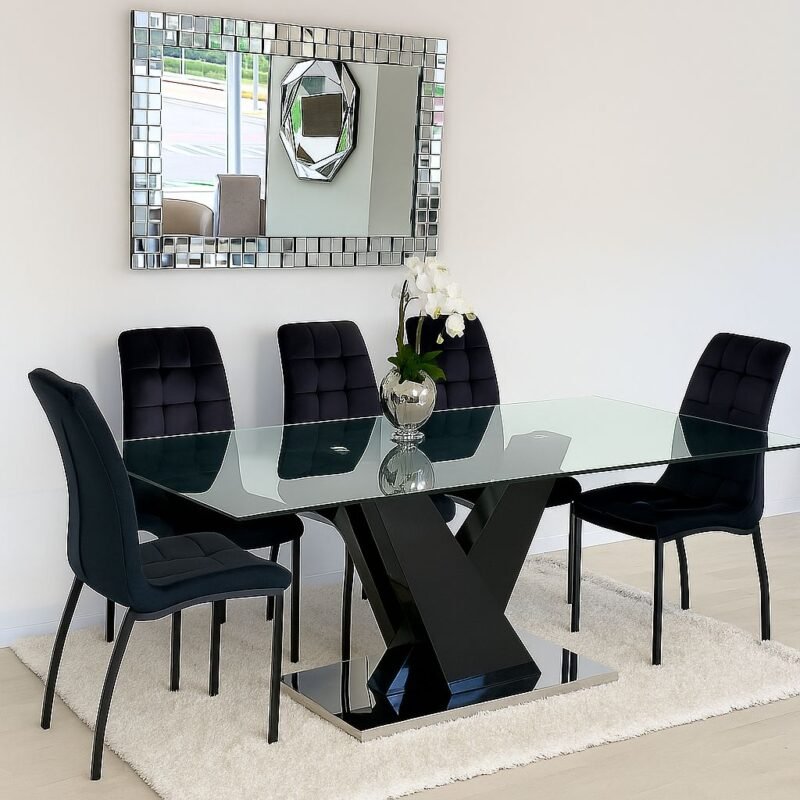 Mesa Victory negra 160*90 + 6 sillas velvet