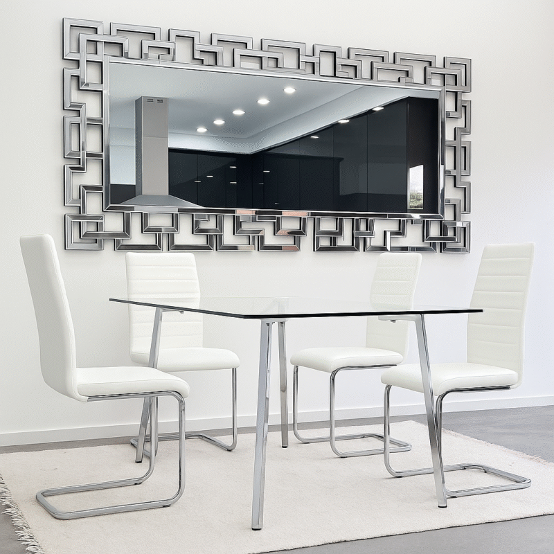 Juego de Comedor 140x80 cm con Sillas Tapizadas eco cuero blanco