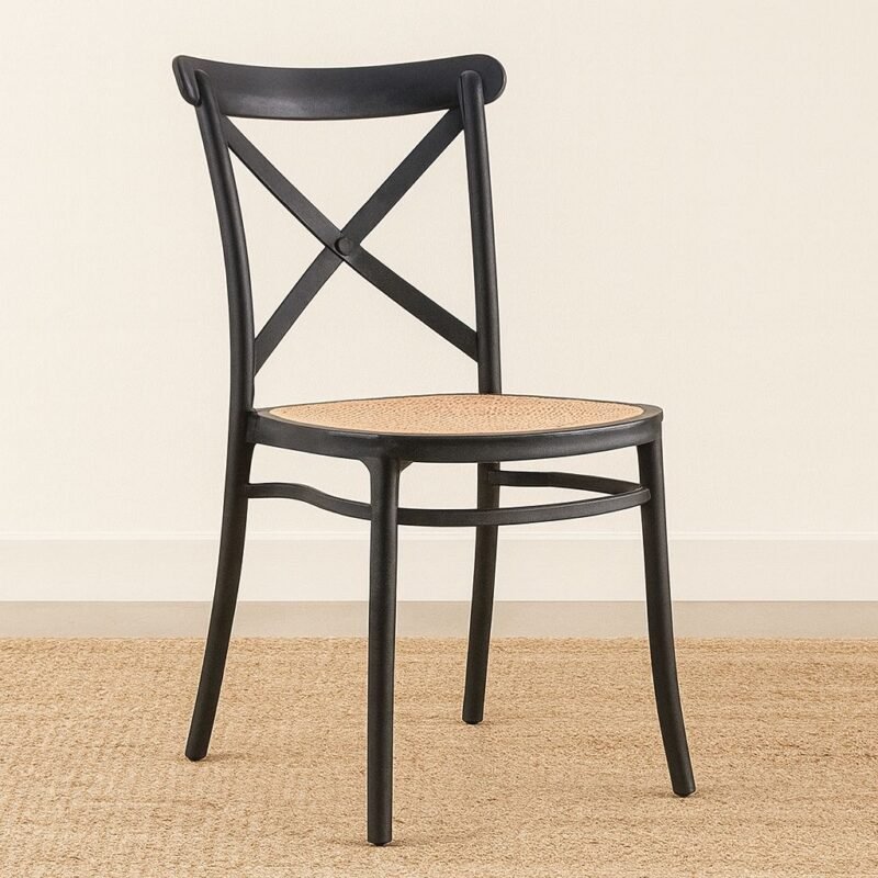 Silla cross prolipopileno negro y ratan