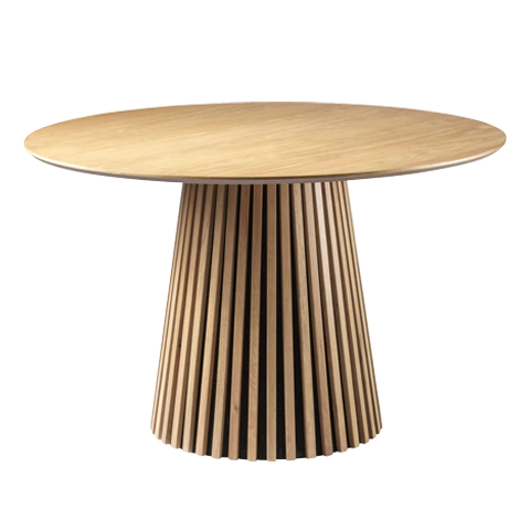 Mesa Redonda 120 cm – tapa madera y Base Estriada de Madera