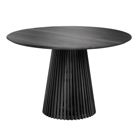 Mesa Redonda 120 cm – tapa madera y Base Estriada de Madera negro