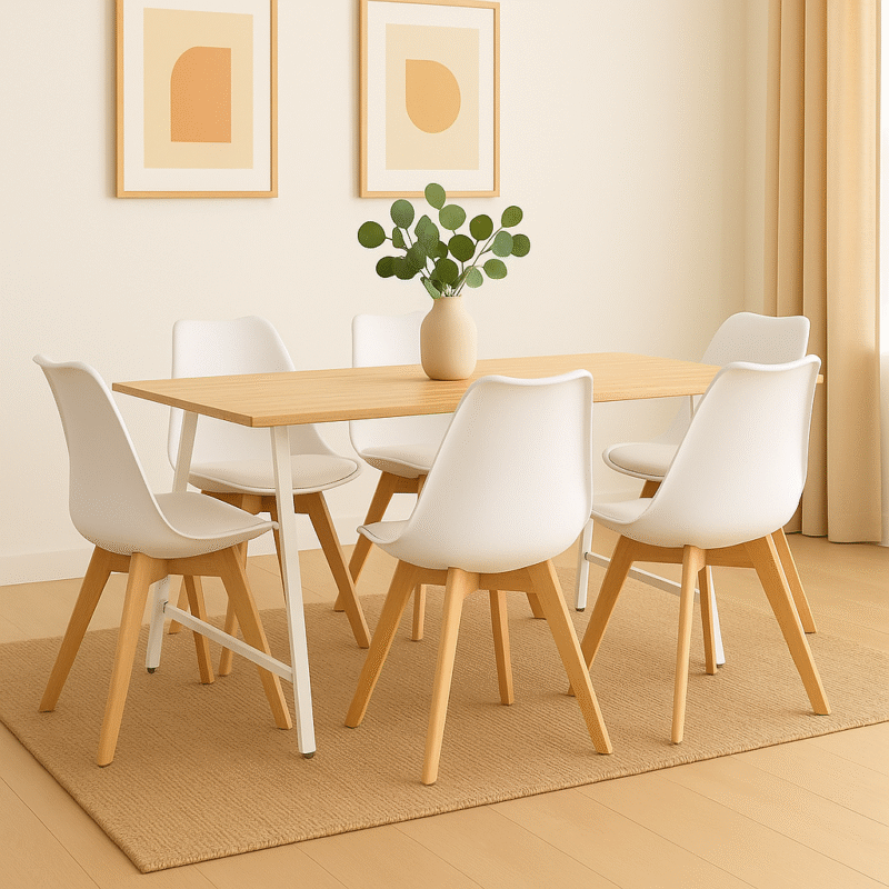 Mesa madera 180x90 + 6 sillas tulip