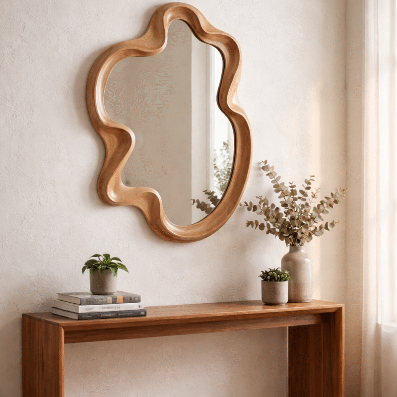 Espejo Decorativo Orgánico con Marco Light Wood