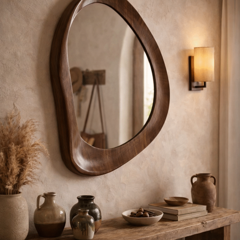 Espejo Decorativo Orgánico con Marco Dark Wood