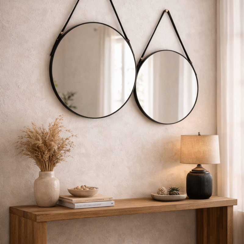 Set de Espejos Redondos Colgantes con Correa – 80 cm y 60 cm