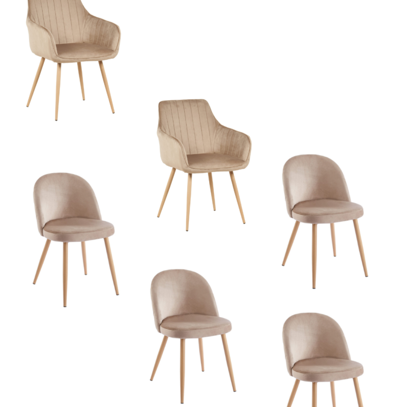 Pack 2 Sillones + 4 sillas pana Taupe