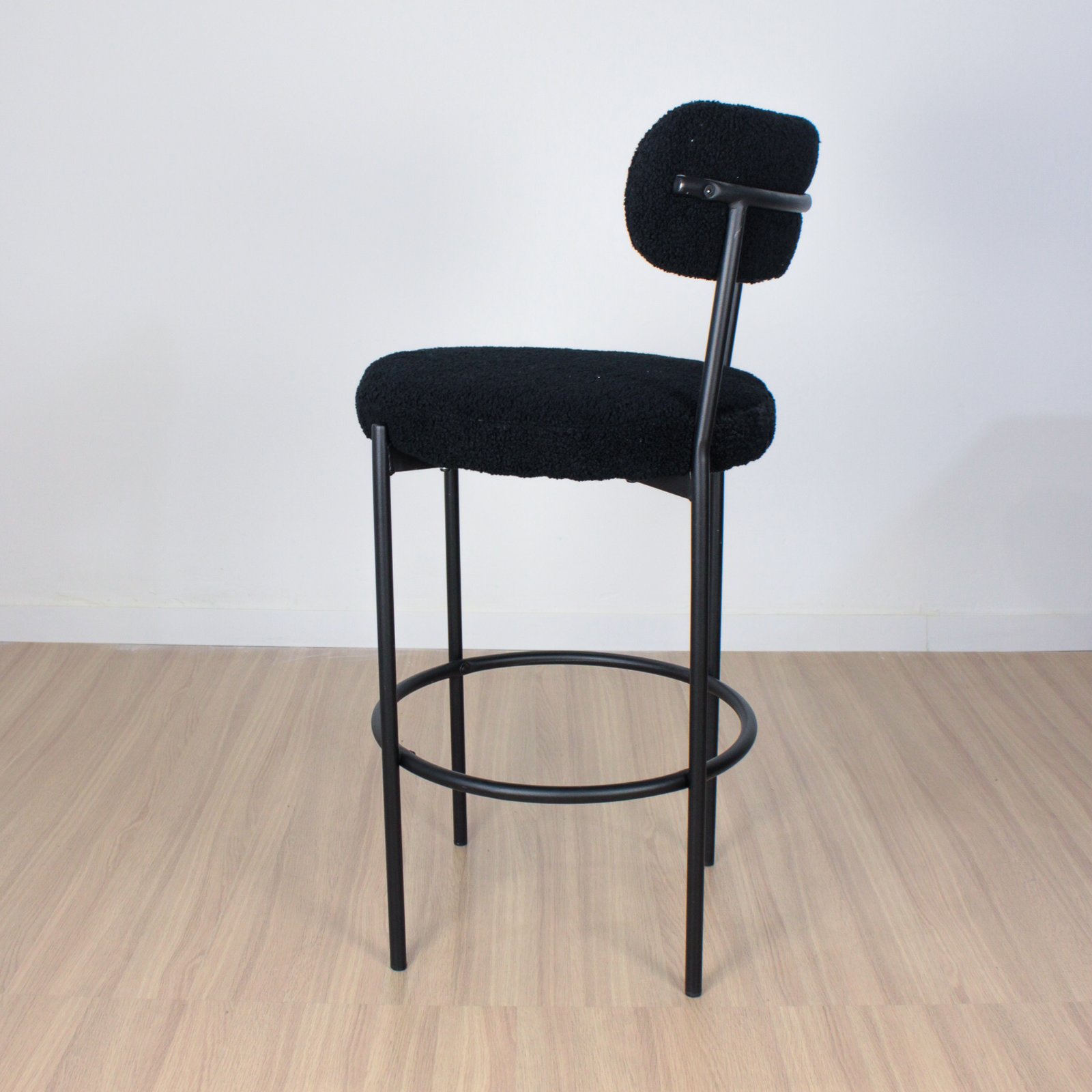 Banqueta bouclé con estructura negra - 2 unid - Imagen 2