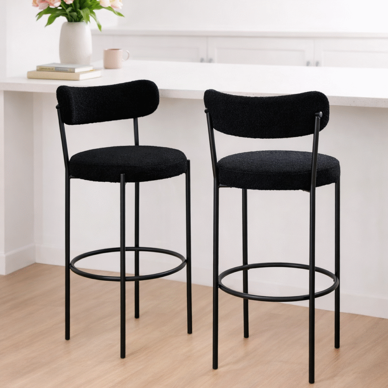 Banqueta  bouclé con estructura negra - 2 unid