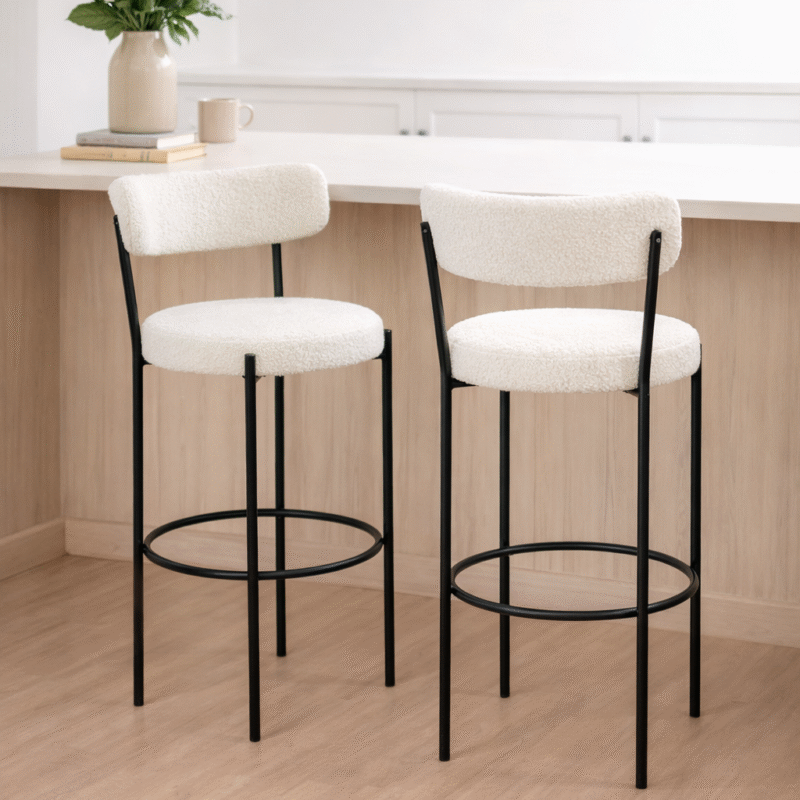 Banqueta  bouclé con estructura negra - 2 unid