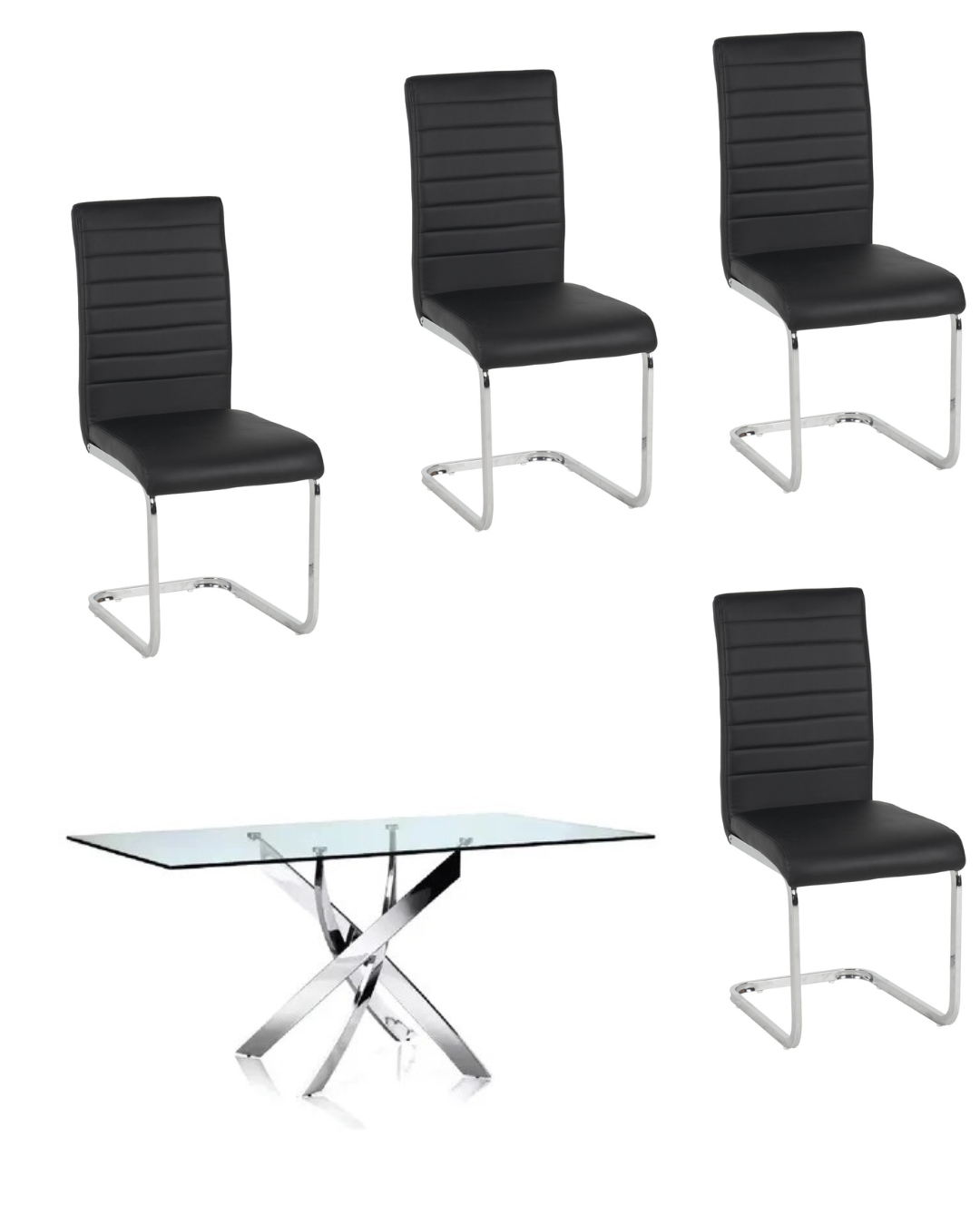 Mesa insgnia cromo + 4 sillas negra eco cuero