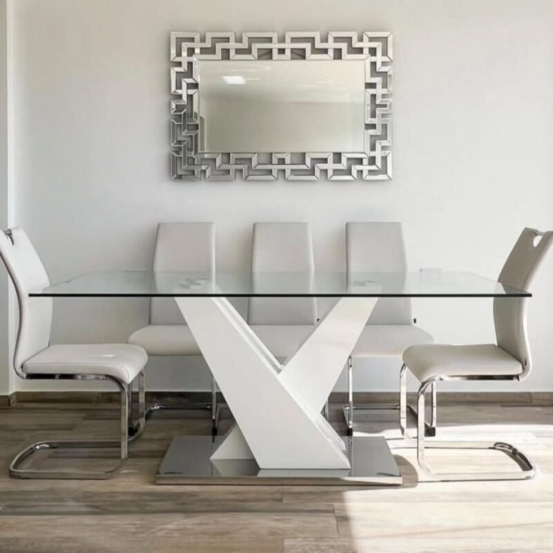 Mesa white 180x90 + 4 Sillas Eco cuero